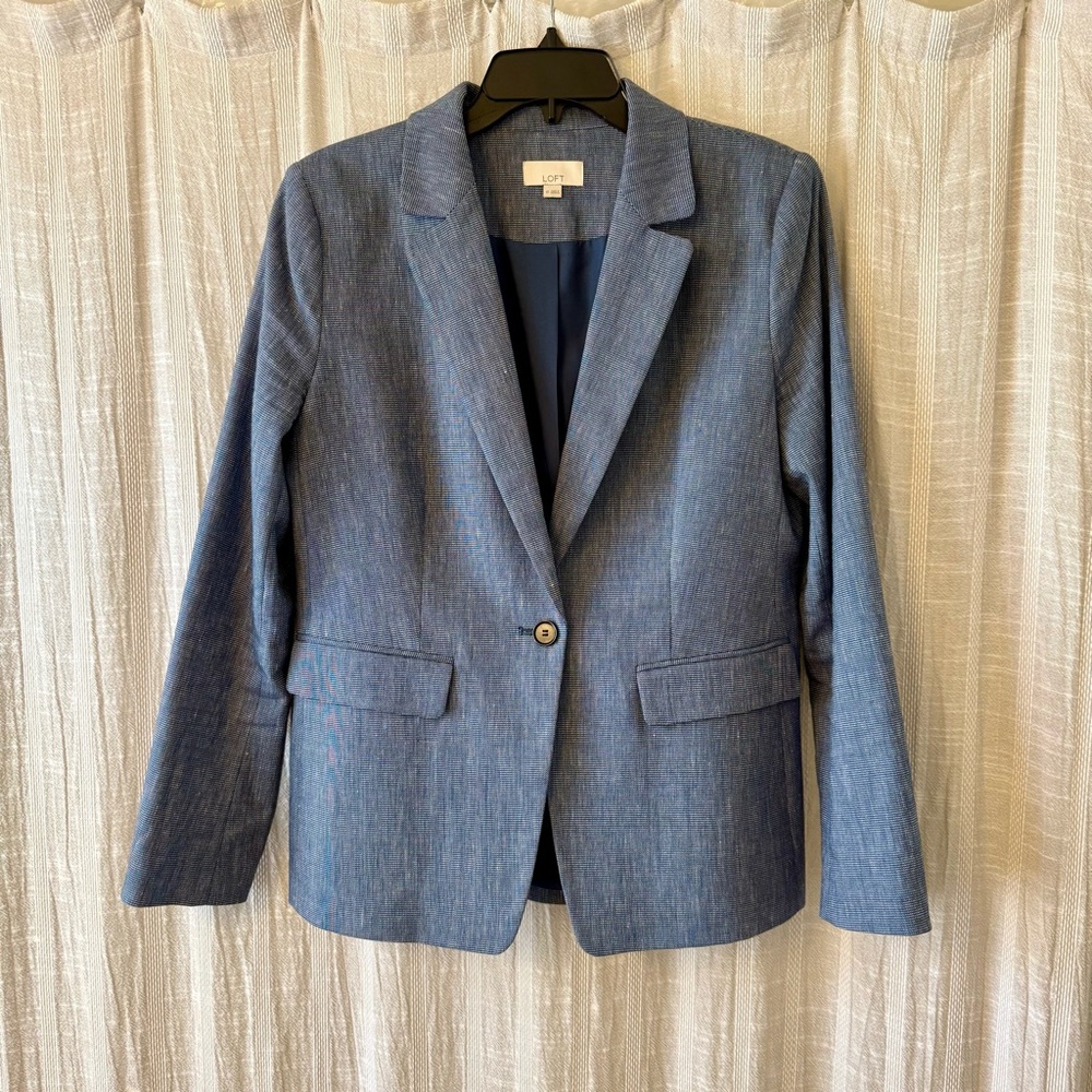LOFT Blue Linen Blend Blazer 10